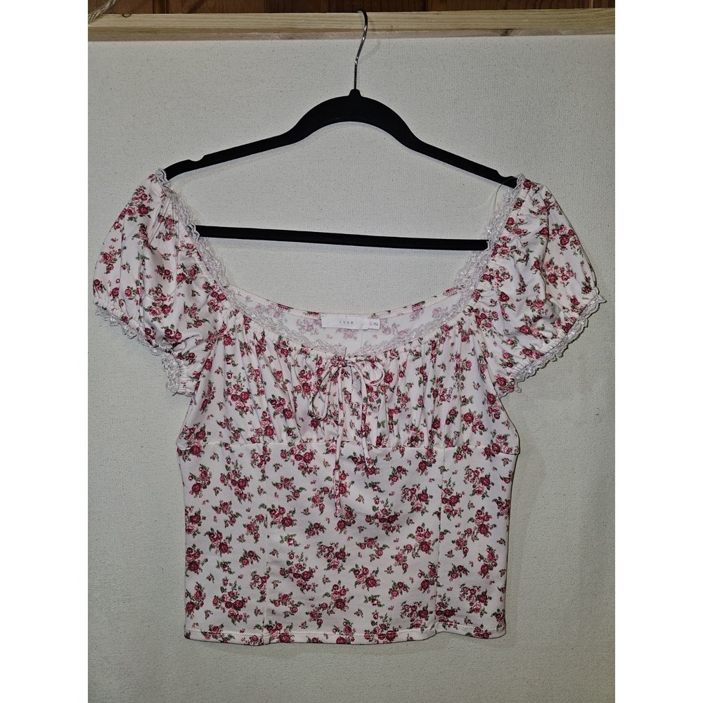 Lush Women's Floral Pink Romantic Y2k Style Sweet Feminine Blouse Top XL - Picture 1 of 8